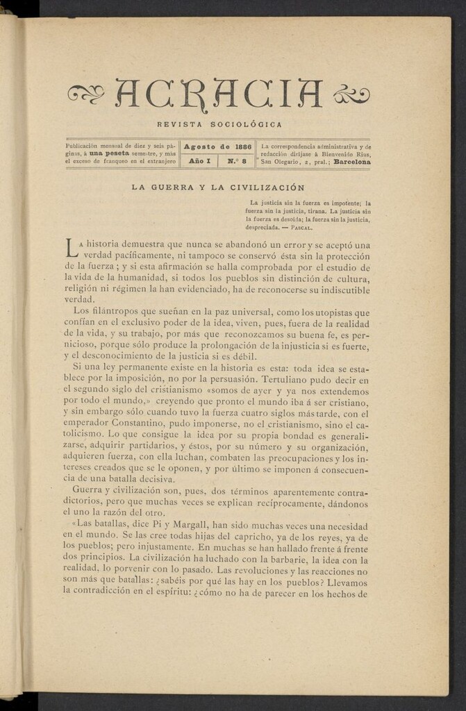 Miniatura de Acracia de agosto de 1886, nº 8