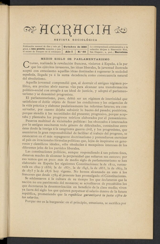 Miniatura de Acracia de octubre de 1886, nº 10