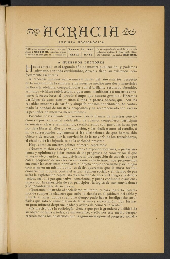 Miniatura de Acracia de enero de 1887, nº 13
