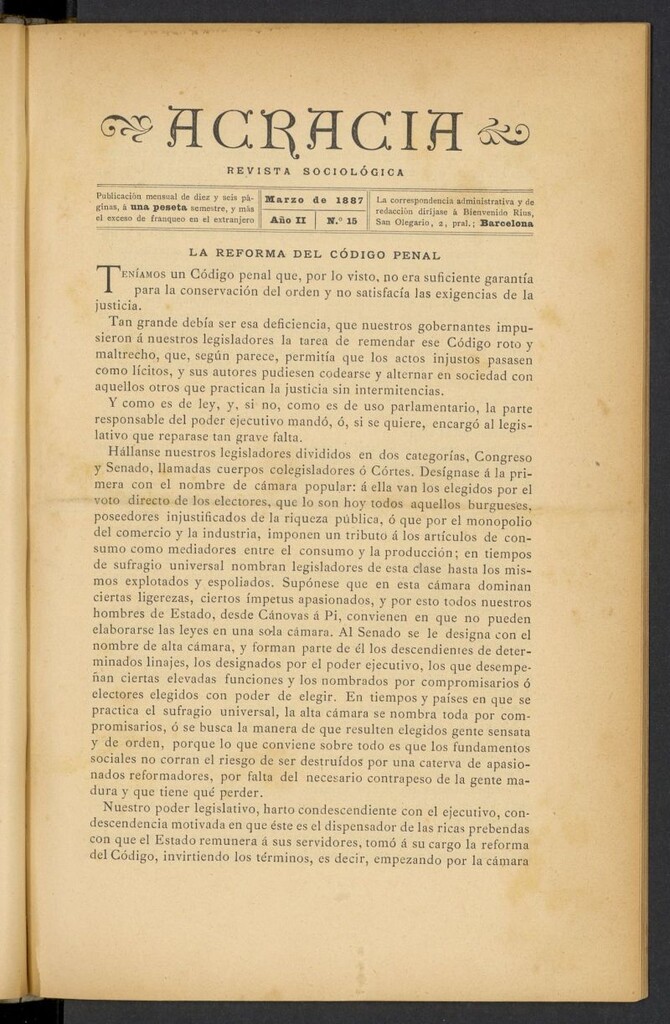 Miniatura de Acracia de marzo de 1887, nº 15