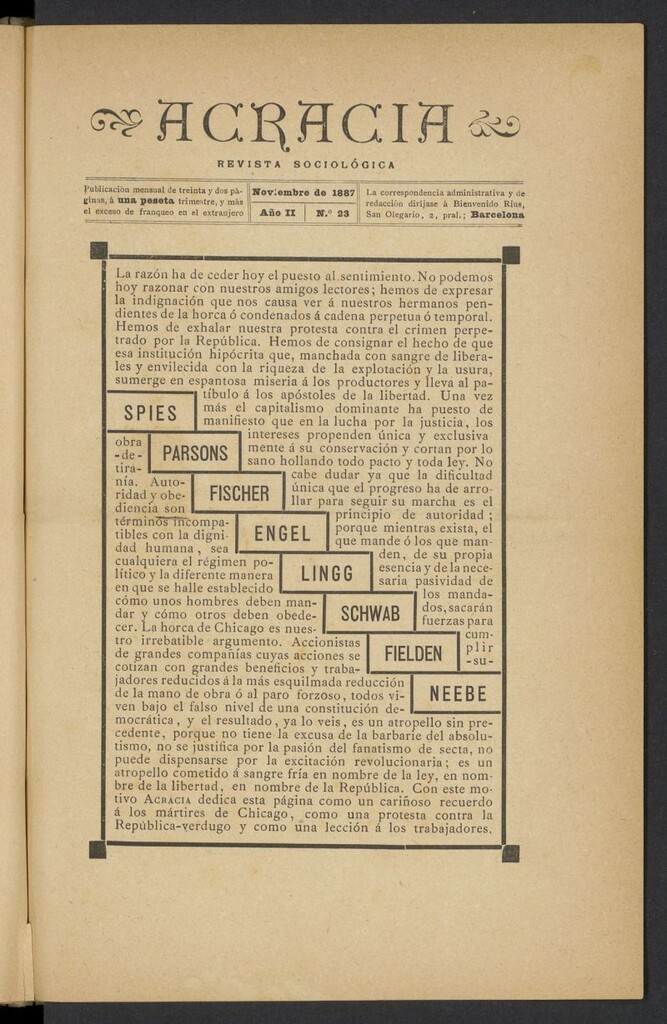 Miniatura de Acracia de noviembre de 1887, nº 23