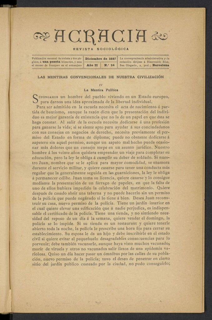 Miniatura de Acracia de diciembre de 1887, nº 25