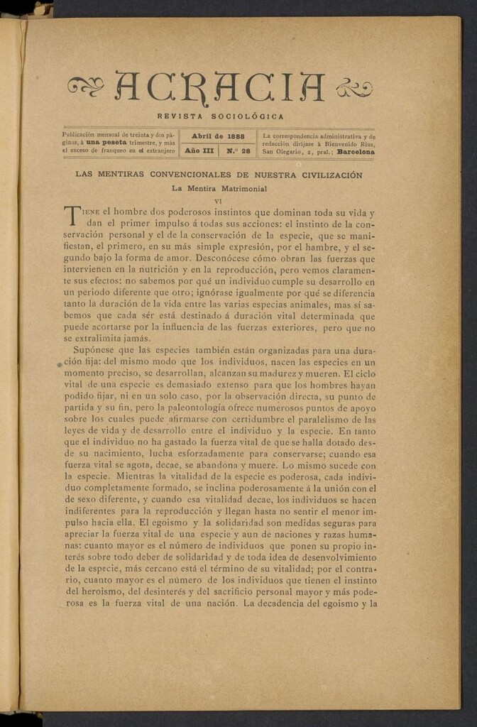 Miniatura de Acracia de abril de 1888, nº 28