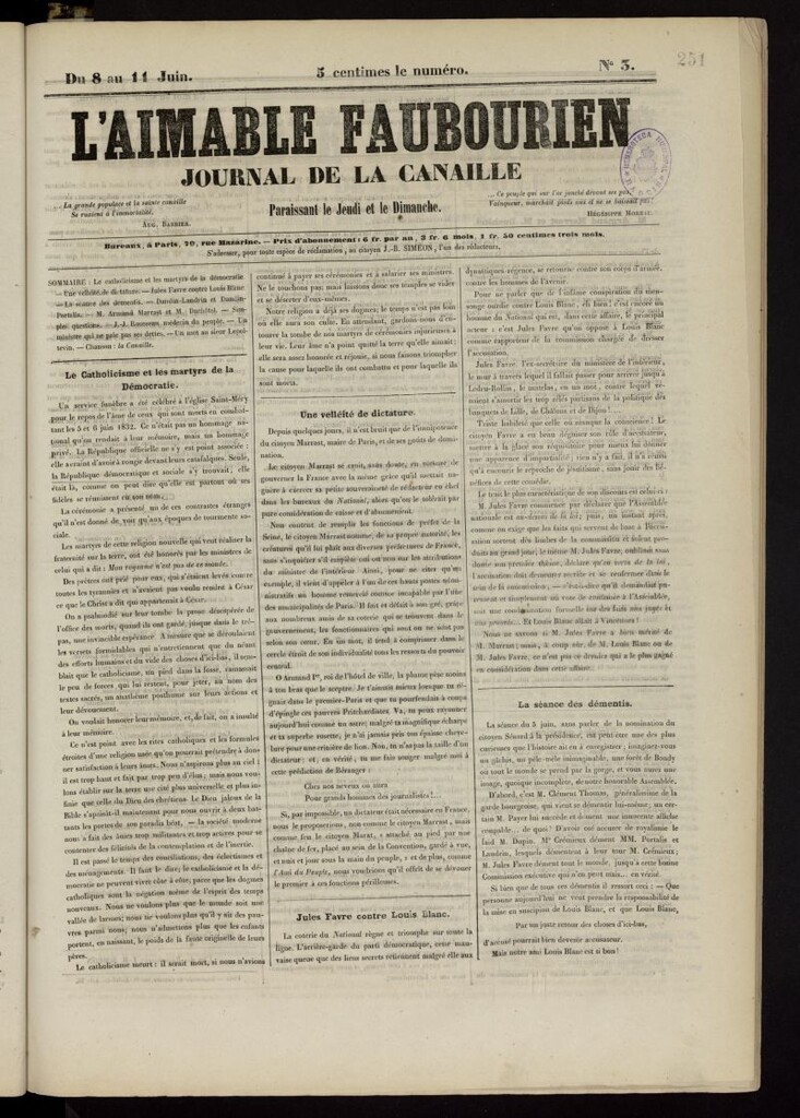Miniatura de L´Aimable Faubourien: journal de la canaille del 8 de junio de 1848, nº 3