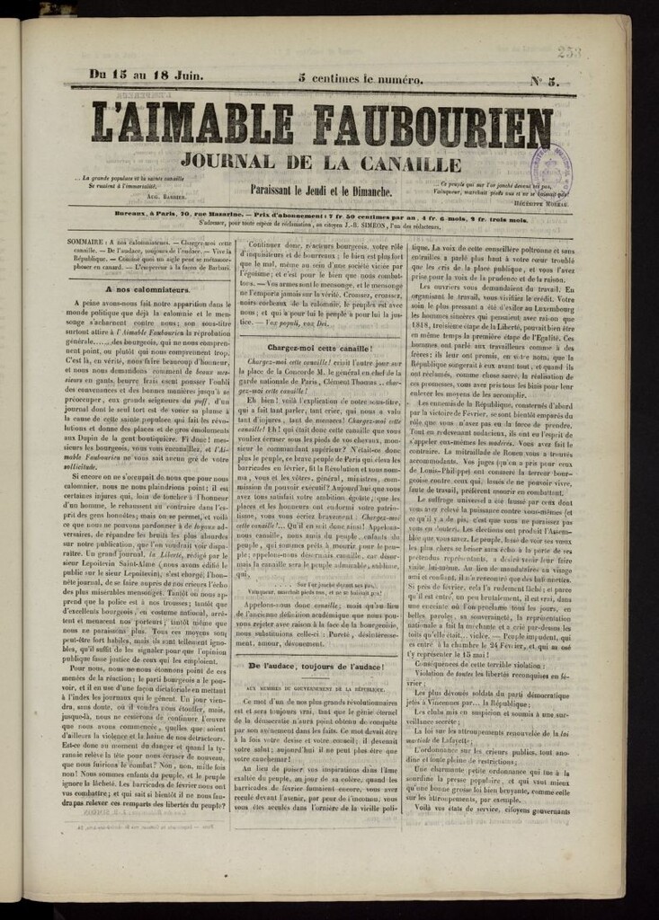 Miniatura de L´Aimable Faubourien: journal de la canaille del 15 de junio de 1848, nº 5