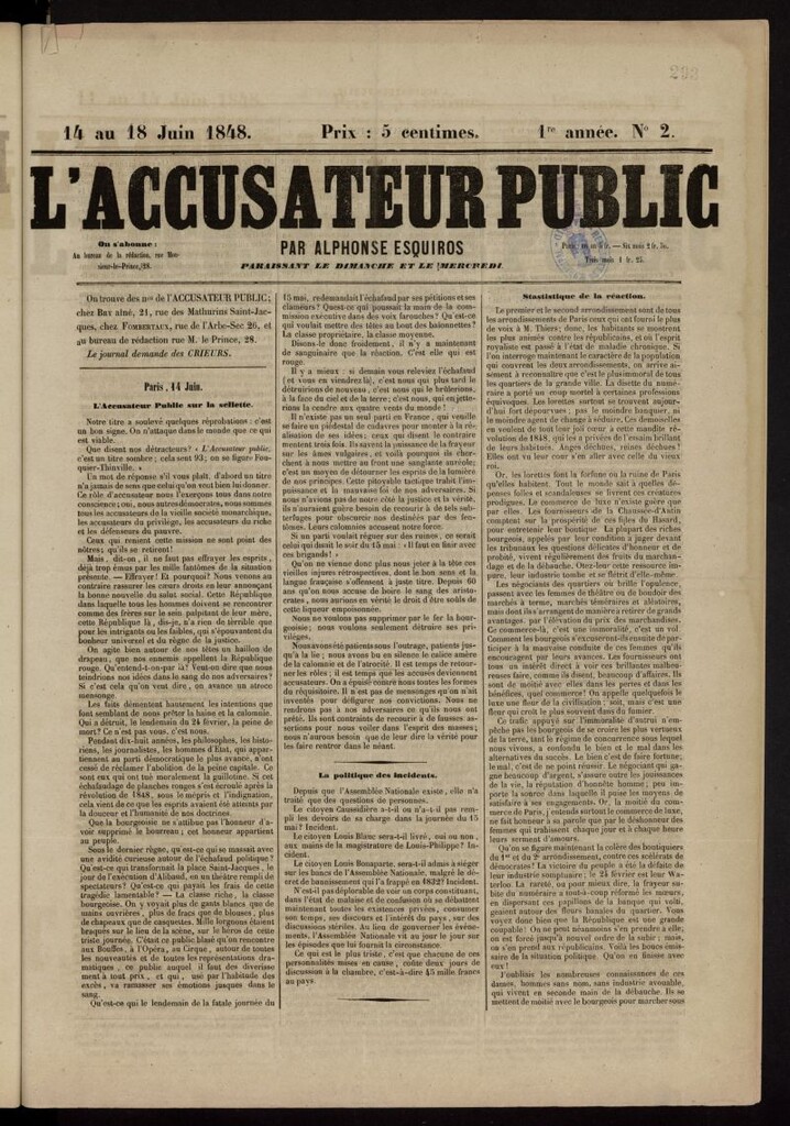 Miniatura de L´Accusateur Public par Alphonse Esquiros del 14 de junio de 1848, nº 2