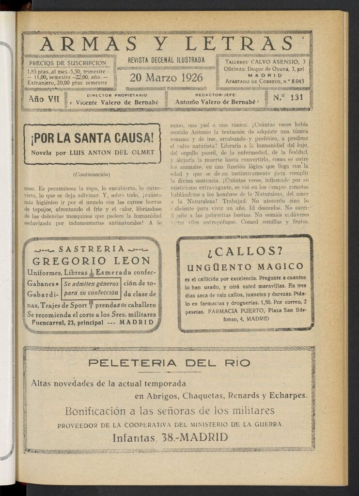 Miniatura de Armas y Letras: revista mensual ilustrada del 20 de marzo de 1926, nº 131