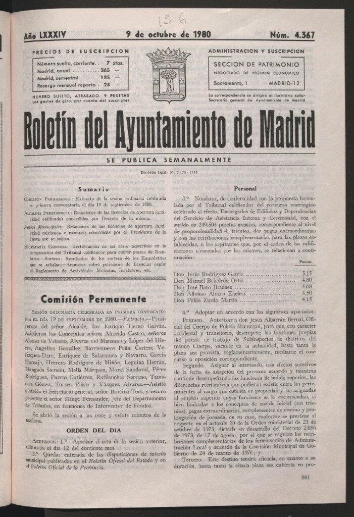 Miniatura de Boletín del Ayuntamiento de Madrid del 9 de octubre de 1980