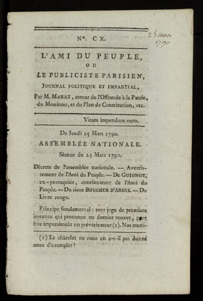 Miniatura de L´Ami du Peuple ou Le Publiciste Parisien Politique... del 25 de marzo de 1790, nº 110