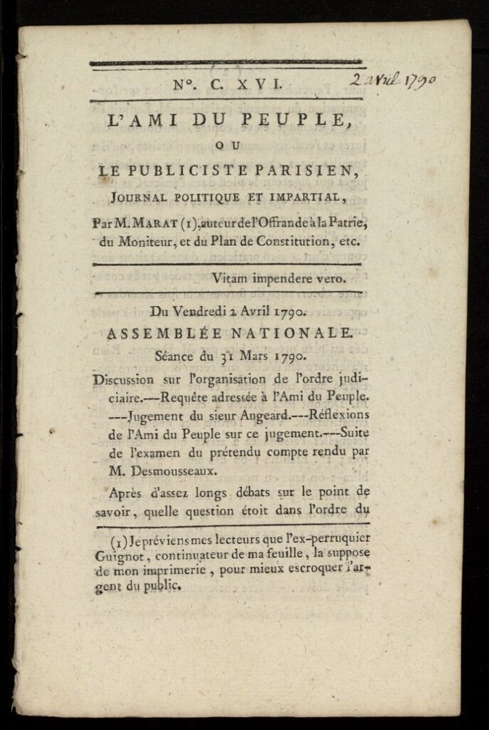 Miniatura de L´Ami du Peuple ou Le Publiciste Parisien Politique... del 2 de abril de 1790, nº 116