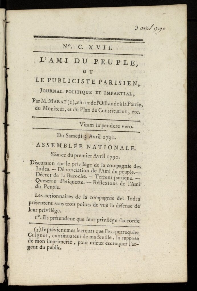 Miniatura de L´Ami du Peuple ou Le Publiciste Parisien Politique... del 3 de abril de 1790, nº 117