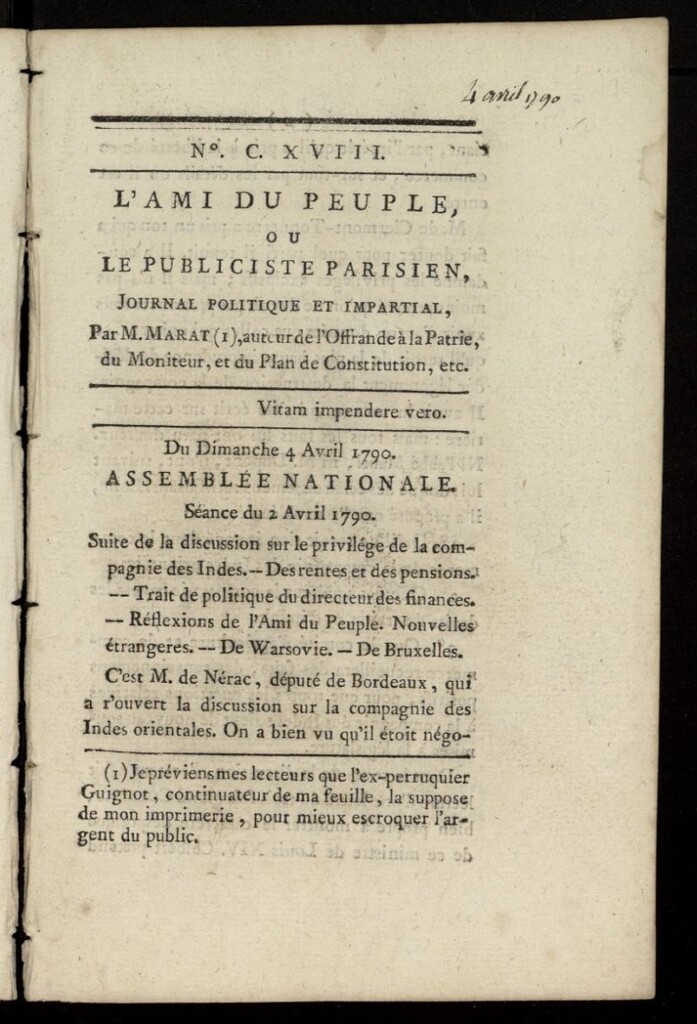 Miniatura de L´Ami du Peuple ou Le Publiciste Parisien Politique... del 4 de abril de 1790, nº 118