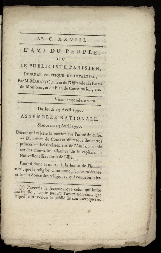 Miniatura de L´Ami du Peuple ou Le Publiciste Parisien Politique... del 15 de abril de 1790, nº 128