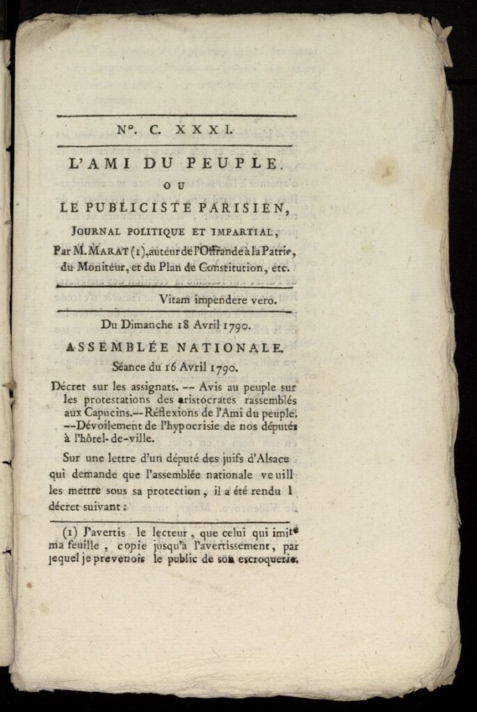 Miniatura de L´Ami du Peuple ou Le Publiciste Parisien Politique... del 18 de abril de 1790, nº 131