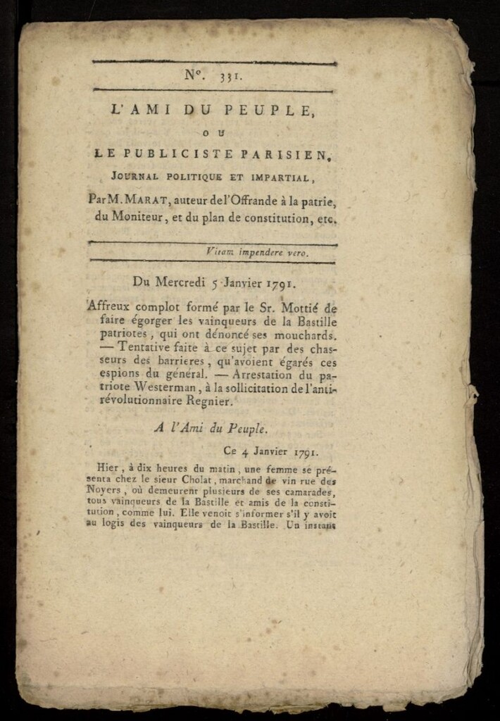 Miniatura de L´Ami du Peuple ou Le Publiciste Parisien, journal politique et impartial del 5 de enero de 1791, nº 331