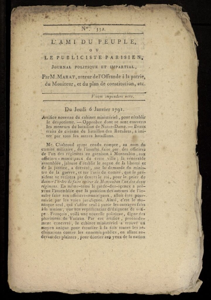Miniatura de L´Ami du Peuple ou Le Publiciste Parisien, journal politique et impartial del 6 de enero de 1791, nº 332