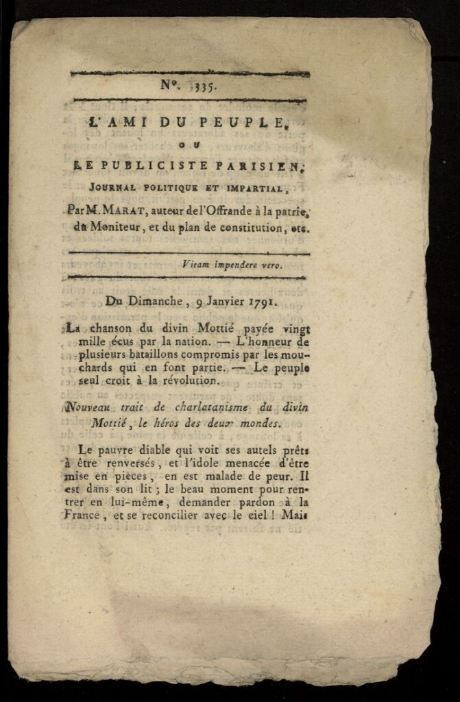 Miniatura de L´Ami du Peuple ou Le Publiciste Parisien, journal politique et impartial del 9 de enero de 1791, nº 335