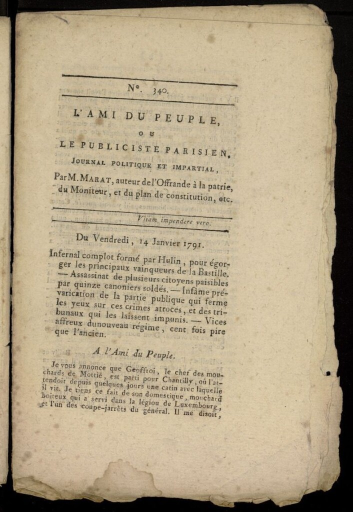 Miniatura de L´Ami du Peuple ou Le Publiciste Parisien, journal politique et impartial del 14 de enero de 1791, nº 340