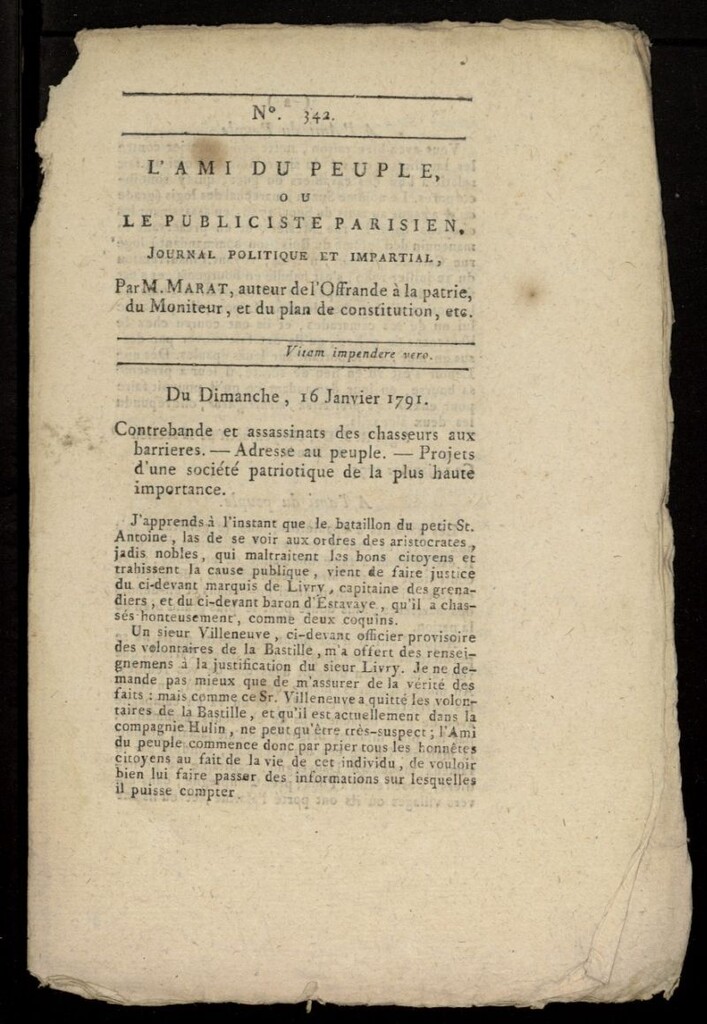 Miniatura de L´Ami du Peuple ou Le Publiciste Parisien, journal politique et impartial del 16 de enero de 1791, nº 342