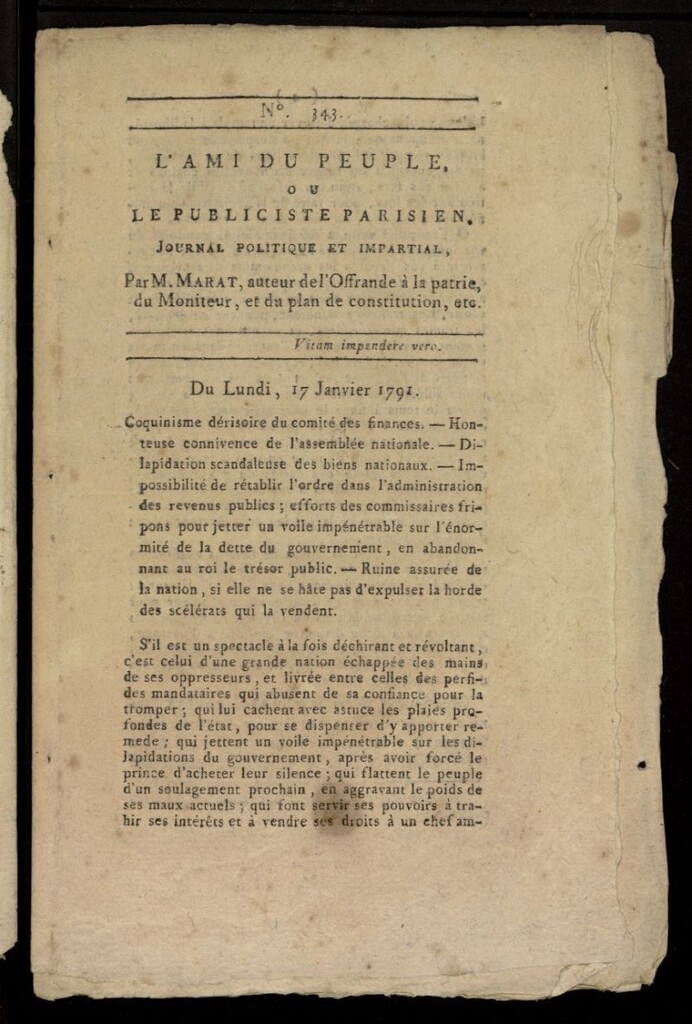 Miniatura de L´Ami du Peuple ou Le Publiciste Parisien, journal politique et impartial del 17 de enero de 1791, nº 343