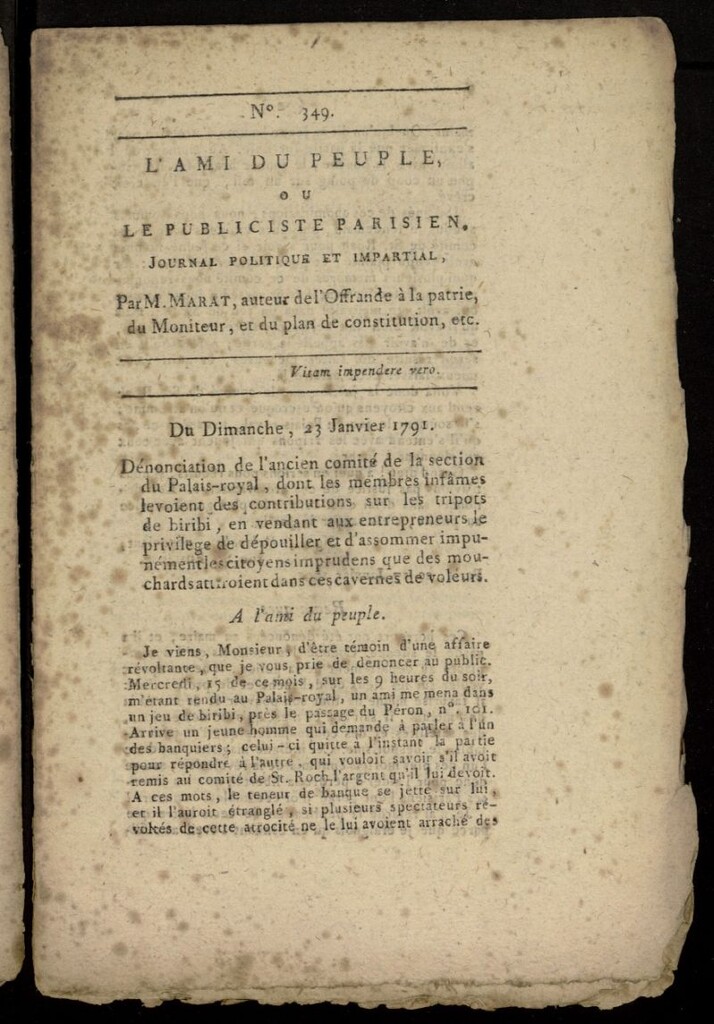 Miniatura de L´Ami du Peuple ou Le Publiciste Parisien, journal politique et impartial del 23 de enero de 1791, nº 349