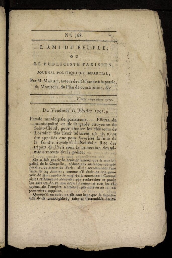 Miniatura de L´Ami du Peuple ou Le Publiciste Parisien, journal politique et impartial del 11 de febrero de 1791, nº 368