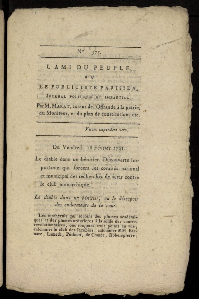 Miniatura de L´Ami du Peuple ou Le Publiciste Parisien, journal politique et impartial del 18 de febrero de 1791, nº 375