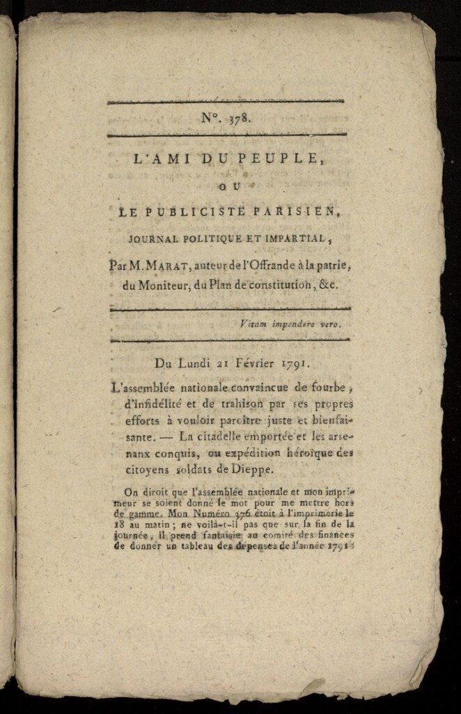 Miniatura de L´Ami du Peuple ou Le Publiciste Parisien, journal politique et impartial del 21 de febrero de 1791, nº 378