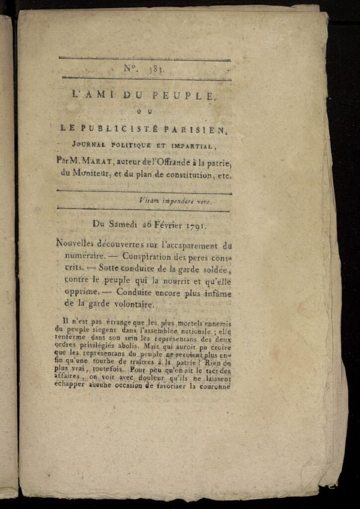 Miniatura de L´Ami du Peuple ou Le Publiciste Parisien, journal politique et impartial del 26 de febrero de 1791, nº 383
