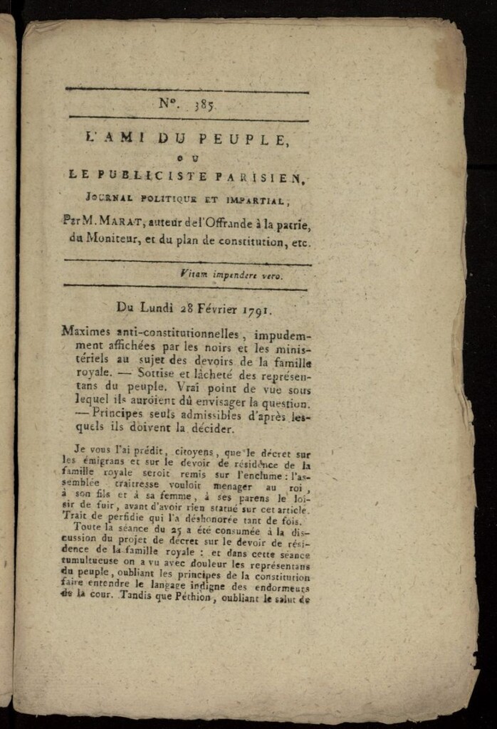 Miniatura de L´Ami du Peuple ou Le Publiciste Parisien, journal politique et impartial del 28 de febrero de 1791, nº 385
