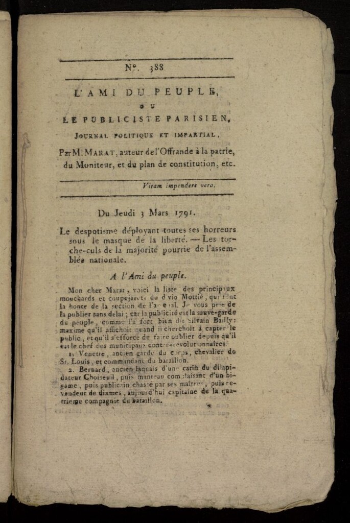 Miniatura de L´Ami du Peuple ou Le Publiciste Parisien, journal politique et impartial del 3 de marzo de 1791, nº 388