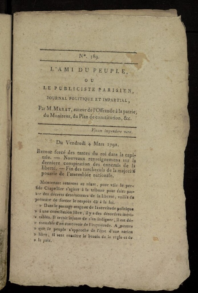 Miniatura de L´Ami du Peuple ou Le Publiciste Parisien, journal politique et impartial del 4 de marzo de 1791, nº 389