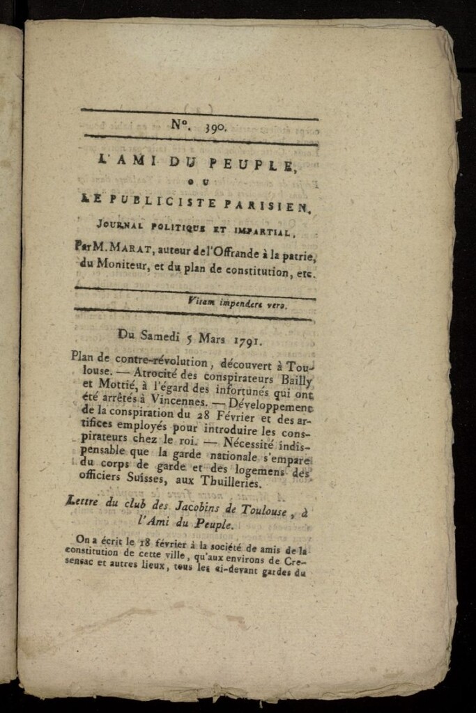 Miniatura de L´Ami du Peuple ou Le Publiciste Parisien, journal politique et impartial del 5 de marzo de 1791, nº 390