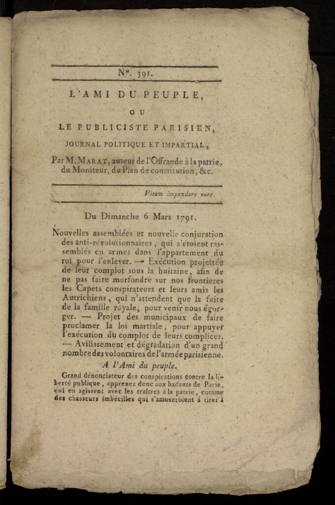 Miniatura de L´Ami du Peuple ou Le Publiciste Parisien, journal politique et impartial del 6 de marzo de 1791, nº 391