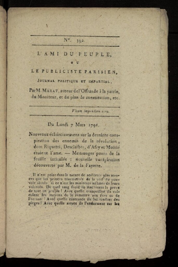 Miniatura de L´Ami du Peuple ou Le Publiciste Parisien, journal politique et impartial del 7 de marzo de 1791, nº 392