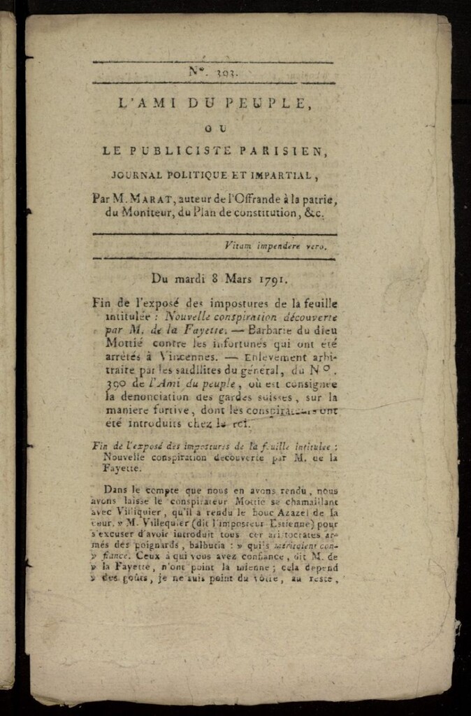 Miniatura de L´Ami du Peuple ou Le Publiciste Parisien, journal politique et impartial del 8 de marzo de 1791, nº 393