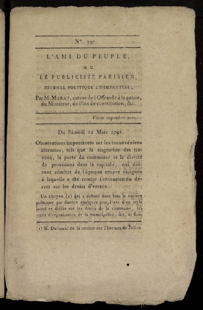 Miniatura de L´Ami du Peuple ou Le Publiciste Parisien, journal politique et impartial el 12 de marzo de 1791, nº 397