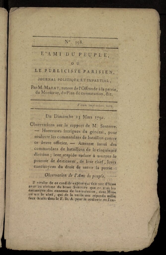 Miniatura de L´Ami du Peuple ou Le Publiciste Parisien, journal politique et impartial del 13 de marzo de 1791, nº 398
