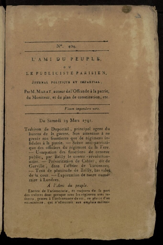 Miniatura de L´Ami du Peuple ou Le Publiciste Parisien, journal politique et impartial del 19 de marzo de 1791, nº 404