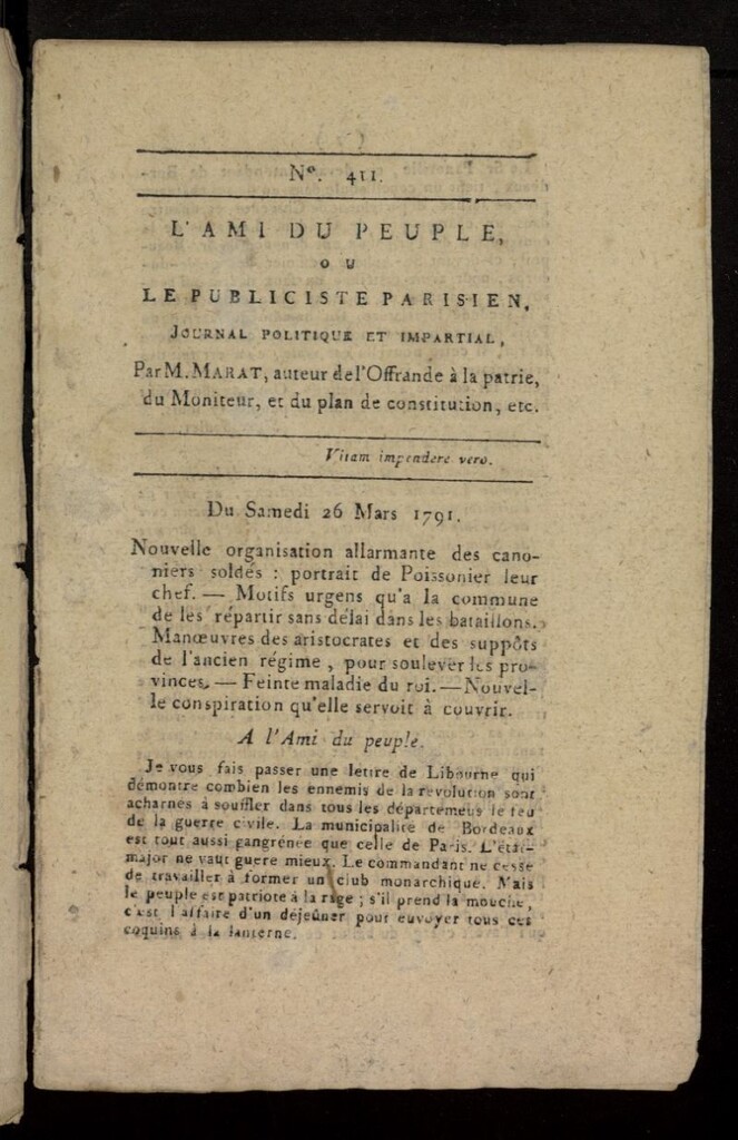 Miniatura de L´Ami du Peuple ou Le Publiciste Parisien, journal politique et impartial del 26 de marzo de 1791, nº 411