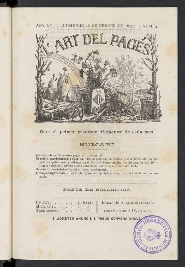 Miniatura de L´Art del Pagés del 18 de febrero de 1877, n1 4