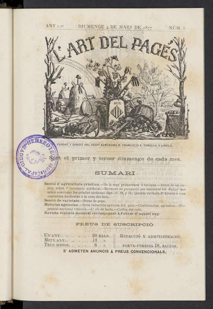 Miniatura de L´Art del Pagés del 4 de marzo de 1877, nº 5