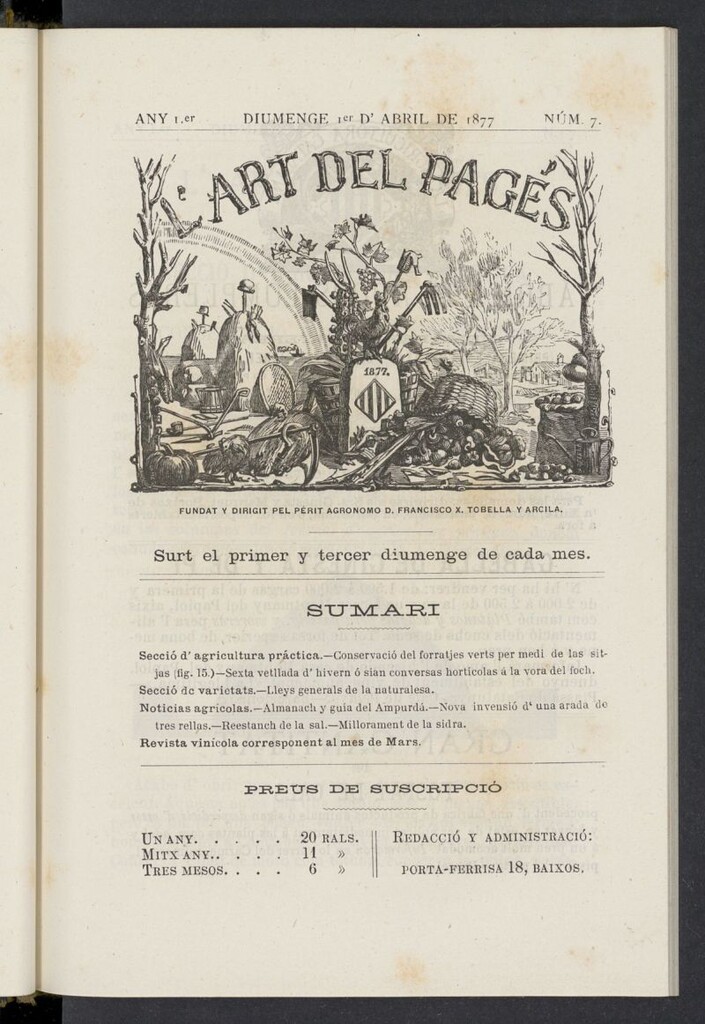 Miniatura de L´Art del Pagés del 1 de abril de 1877, nº 7
