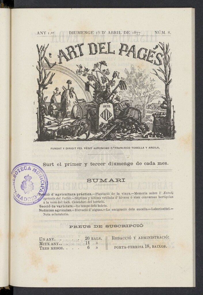 Miniatura de L´Art del Pagés del 15 de abril de 1877