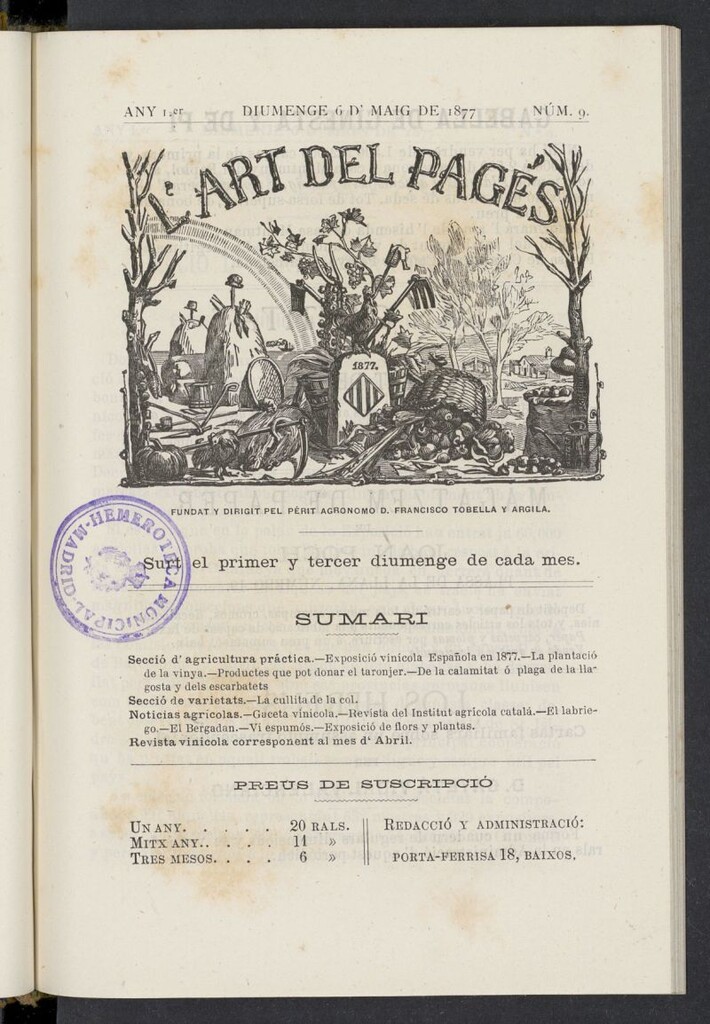 Miniatura de L´Art del Pagés del 6 de mayo de 1877, nº 9