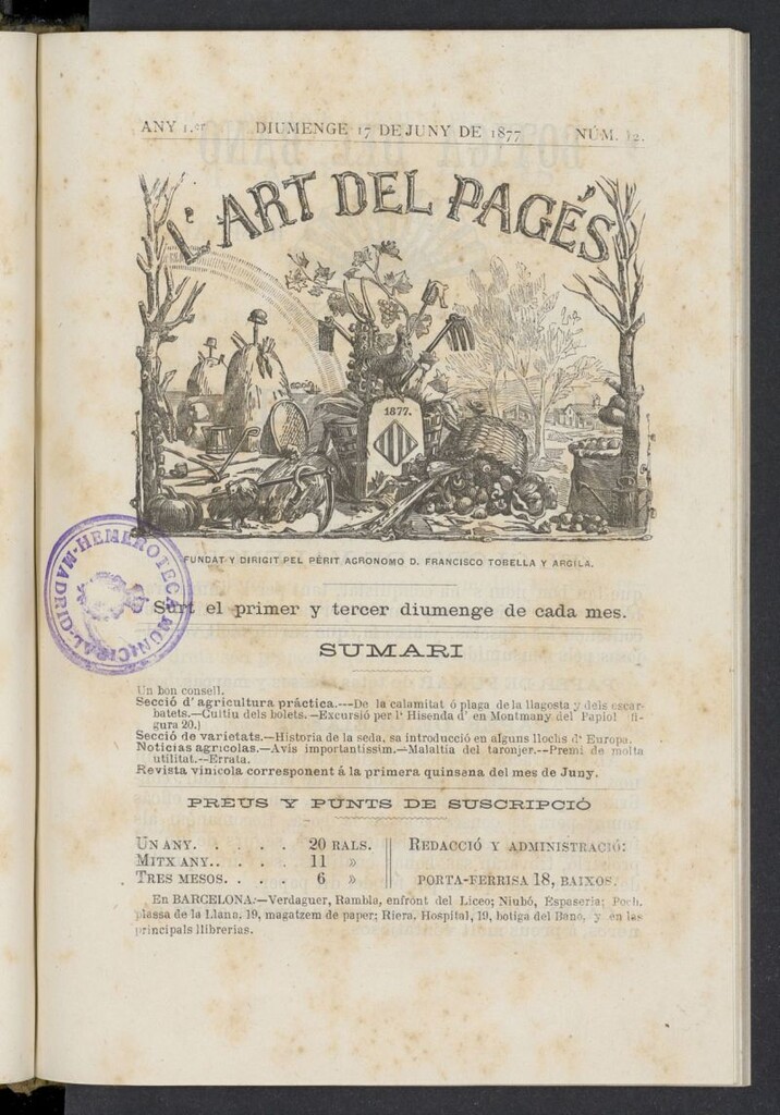 Miniatura de L´Art del Pagés del 17 de junio de 1877, nº 12