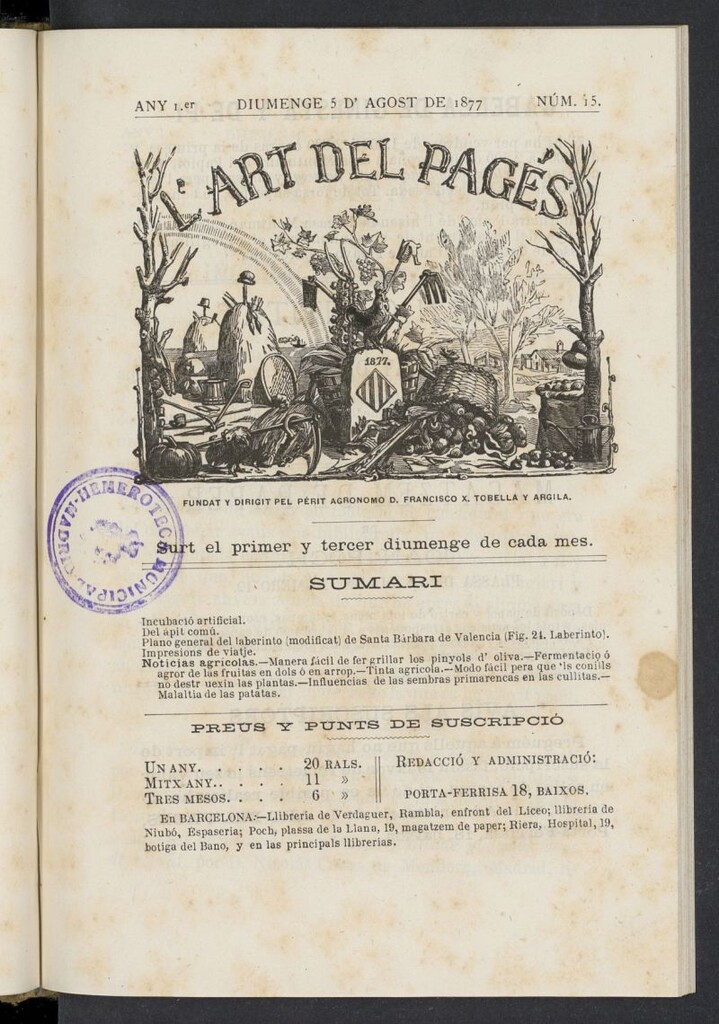 Miniatura de L´Art del Pagés del 5 de agosto de 1877, nº 15
