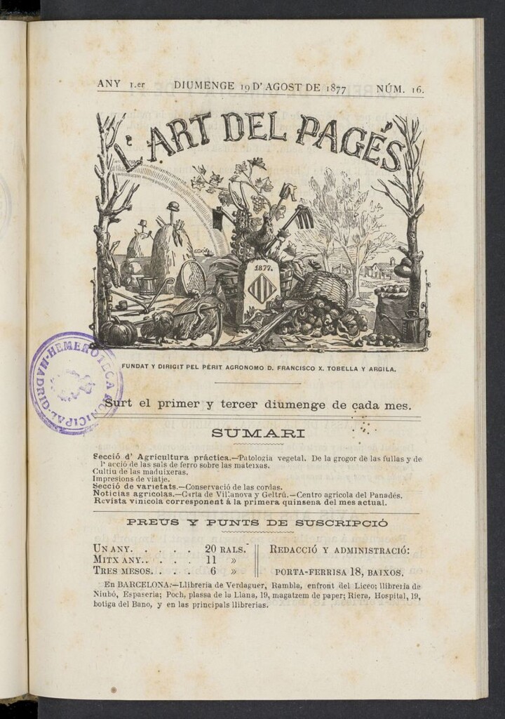 Miniatura de L´Art del Pagés del 19 de agosto de 1877, nº 16