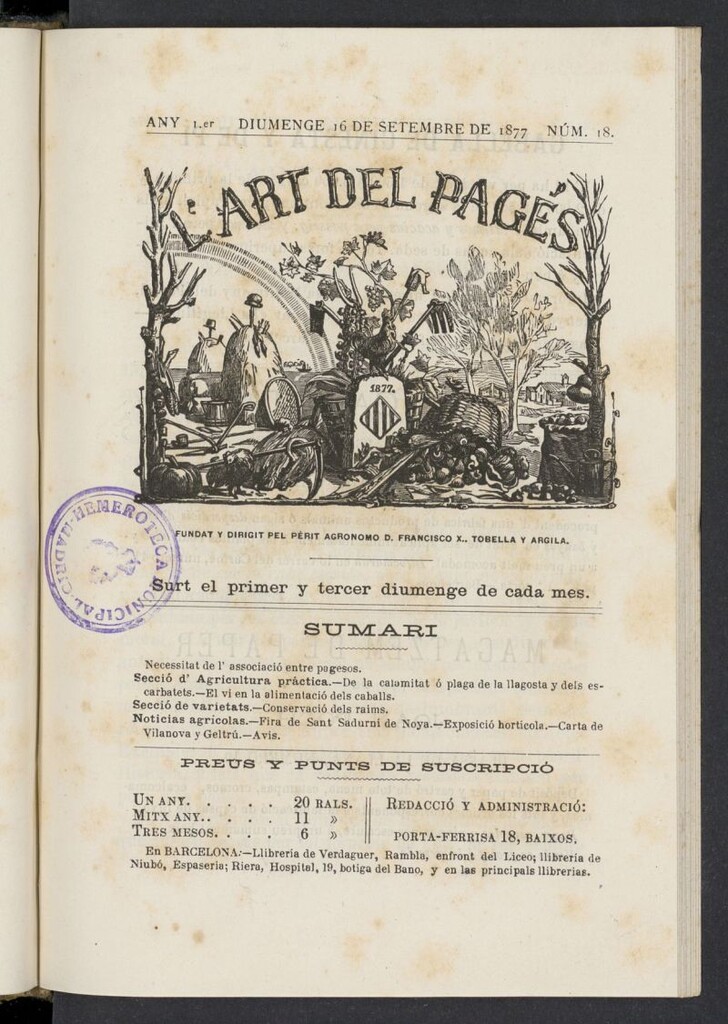 Miniatura de L´Art del Pagés del 16 de septiembre de 1877, nº 18