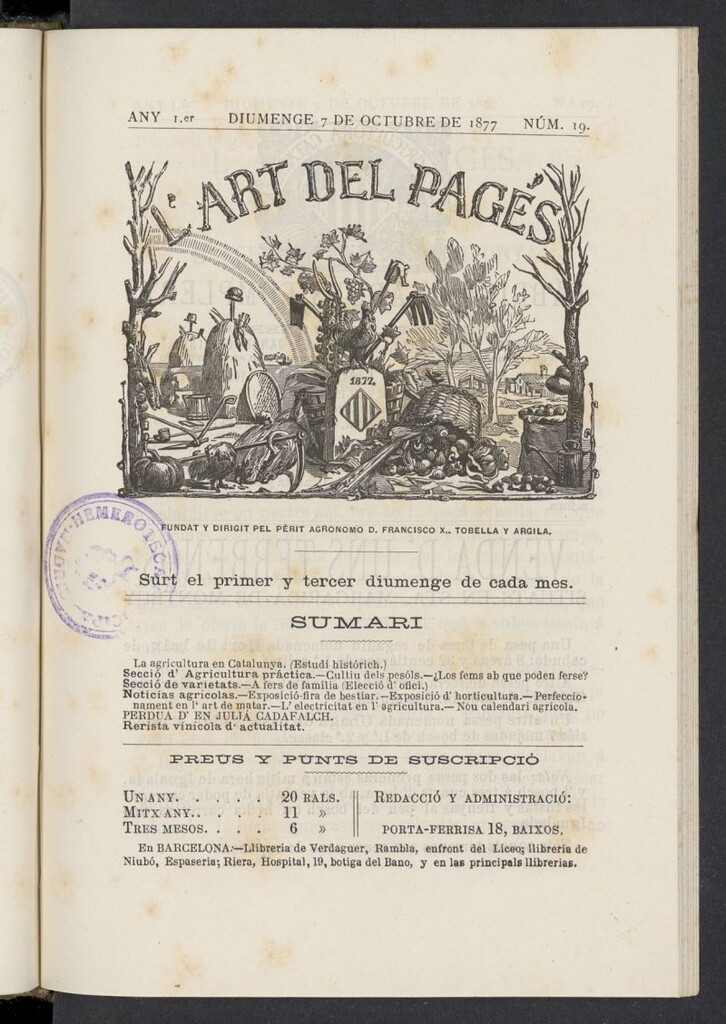 Miniatura de L´Art del Pagés del 7 de octubre de 1877, nº 19